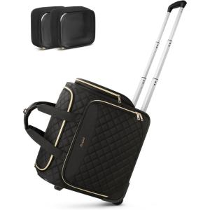 imageSewing Machine Case with Wheels Rolling Integrated Sewing Machine Carrying Tote Bag with Removable Bottom Board ampamp Multiple Storage Pockets Compatible with Singer Brother Janome BrownBlack