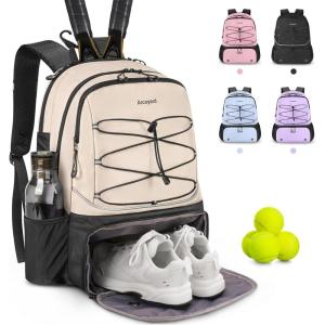 imageTennis Bag Holds 2 Rackets Professional Tennis Bags for Women Tennis Backpack with Ventilated Shoe CompartmentBeige