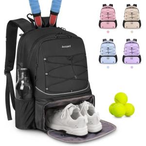imageTennis Bag Holds 2 Rackets Professional Tennis Bags for Women Tennis Backpack with Ventilated Shoe CompartmentBlack