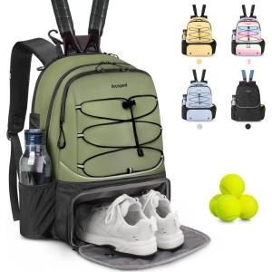 imageTennis Bag Holds 2 Rackets Professional Tennis Bags for Women Tennis Backpack with Ventilated Shoe CompartmentGreen