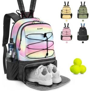 imageTennis Bag Holds 2 Rackets Professional Tennis Bags for Women Tennis Backpack with Ventilated Shoe CompartmentPink and Blue