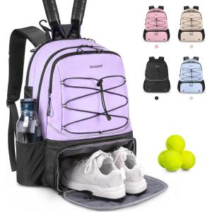imageTennis Bag Holds 2 Rackets Professional Tennis Bags for Women Tennis Backpack with Ventilated Shoe CompartmentPurple