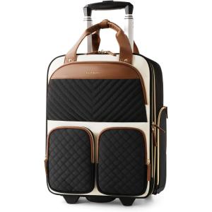 imageUnder seat Carry On Luggage with Wheels Multiple Compartments Airline Approved Personal Item Bag Travel CarryOn with Leather Handle Lightweight Rolling Suitcase for Women Beige BrownBeige Brown