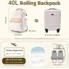 imageRolling Backpack Carry On Luggage For Adults With Wheels 40L Wheeled Backpack For Women Travel Roller Backpack Rolling Bag PinkBeige