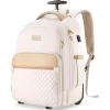 imageRolling Backpack Carry On Luggage For Adults With Wheels 40L Wheeled Backpack For Women Travel Roller Backpack Rolling Bag PinkBeige
