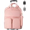 imageUnderseat Carry On Luggage with Wheels Multiple Compartments Airline Approved Personal Item Bag Travel CarryOn with Leather Handle Lightweight Rolling Suitcase for Women Black Gold LPink