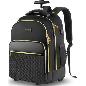 imageRolling Backpack Carry On Luggage For Adults With Wheels 40L Wheeled Backpack For Women Travel Roller Backpack Rolling Bag PinkBlack