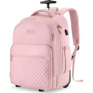 imageRolling Backpack Carry On Luggage For Adults With Wheels 40L Wheeled Backpack For Women Travel Roller Backpack Rolling Bag PinkPink