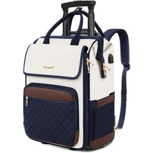 imageRolling Backpack for Women Travel Rolling Laptop Backpack with Wheels Vertical ampamp Horizontal Storage 2 In 1 FlipTop Design WaterResistant Overnight College Underseat Carry on LuggageNavy Blue