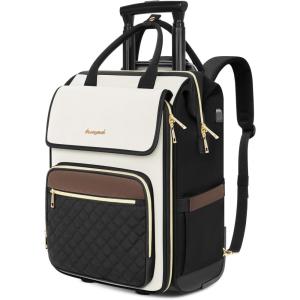 imageRolling Backpack for Women Travel Rolling Laptop Backpack with Wheels Vertical ampamp Horizontal Storage 2 In 1 FlipTop Design WaterResistant Overnight College Underseat Carry on LuggageBeige Brown