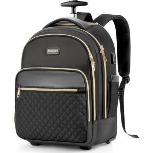 imageRolling Backpack for women 143 inch laptop bag backpack with wheels for large capacity water resistant roller carry on backpack for travel business and college BeigeBlack