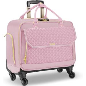 imageRolling Laptop Bag Briefcase for Women with 4 Spinner Wheels and Telescopic Extendable Handle Roller Computer Bag for Work Travel Carry On Luggage TSA Friendly Design PinkPink