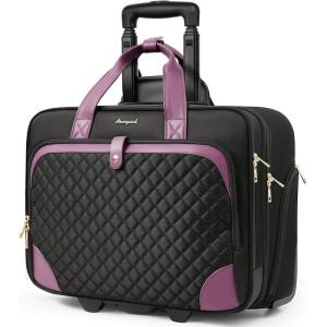 imageRolling Laptop Bag Rolling Briefcase for Women with Waterproof Pocket 173 Inch Computer Bag Underseat Carry On Luggage with Wheels for Work Travel Business Lightweight Beige BrownBlack Purple