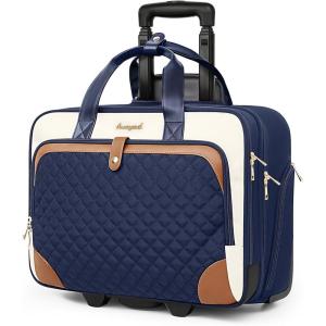 imageRolling Laptop Bag Rolling Briefcase for Women with Waterproof Pocket 173 Inch Computer Bag Underseat Carry On Luggage with Wheels for Work Travel Business Lightweight Beige BrownNavy Blue