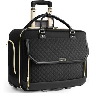 imageRolling Laptop Bag Women Rolling Briefcase for Women for Work 173 Inch Computer Bag with Wheels Fashion Flap Laptop Bag With Wheels for Work Business TSA Friendly Design BlackDiamond Black