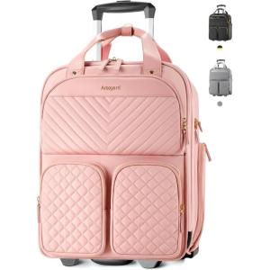 imageUnderseat Carry On Luggage with Wheels Multiple Compartments Airline Approved Personal Item Bag Travel CarryOn with Leather Handle Lightweight Rolling Suitcase for Women Black Gold LPink