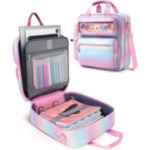 imageZipper Binder 3 Ring with Ita Window 3 Inch Binder with Zipper DRing Fits 14 in Laptop 3in1 ShoulderBackpackHandle 600 Sheets Capacity for School ampamp Office  Pink BluePink Blue