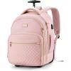 imageRolling Backpack for Women with Wheels roller Laptop Travel Backpack Lightweight Water Resistant Wheeled Underseat Carry On Luggage for Work and College Black PurplePink