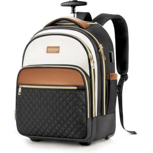 imageRolling Backpack for Women with Wheels roller Laptop Travel Backpack Lightweight Water Resistant Wheeled Underseat Carry On Luggage for Work and College Black PurpleBrown