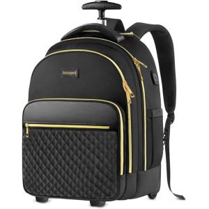 imageRolling Backpack for Women with Wheels roller Laptop Travel Backpack Lightweight Water Resistant Wheeled Underseat Carry On Luggage for Work and College Black PurpleBlack Gold