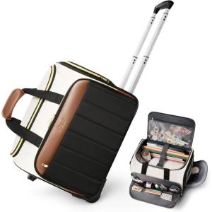 imageRolling Craft Bag with Wheels AllinOne Rolling Scrapbook Tote No Installation Required Rolling Teacher Bag Fits 16 Laptop Art bags for supplies for DIY Sewing Scrapbooking SuppliesBeige BrownBeige Brown