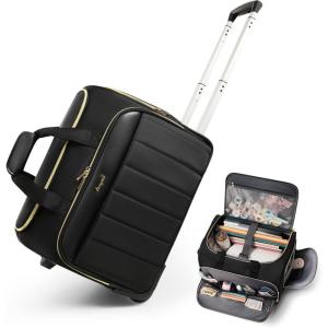 imageRolling Craft Bag with Wheels AllinOne Rolling Scrapbook Tote No Installation Required Rolling Teacher Bag Fits 16 Laptop Art bags for supplies for DIY Sewing Scrapbooking SuppliesBeige BrownBlack
