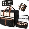 image:imageArcoyard Rolling Makeup Case with 4 Removable Clear Bags Cosmetology Case on Wheels with StainResistant Clear Lid Professional Rolling Makeup Train Case Large Makeup Artist Bag with Wheels BlackBeige Brown