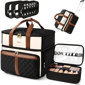 image:imageArcoyard Rolling Makeup Case with 4 Removable Clear Bags Cosmetology Case on Wheels with StainResistant Clear Lid Professional Rolling Makeup Train Case Large Makeup Artist Bag with Wheels BlackBeige Brown