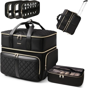 image:imageArcoyard Rolling Makeup Case with 4 Removable Clear Bags Cosmetology Case on Wheels with StainResistant Clear Lid Professional Rolling Makeup Train Case Large Makeup Artist Bag with Wheels BlackBlack