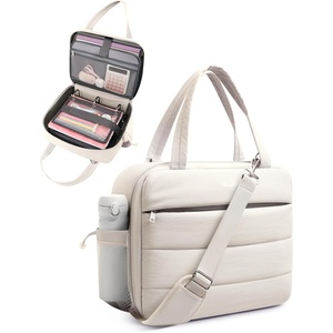 image:imagePuffer Zipper Binder 3 Ring with Pencil Pouch 3 Dring Binder with Zipper and Shoulder Strap 600 Sheets Capacity Zip Up Binder with 156 Laptop Pocket Binder Bag for School College Office BlackBeige